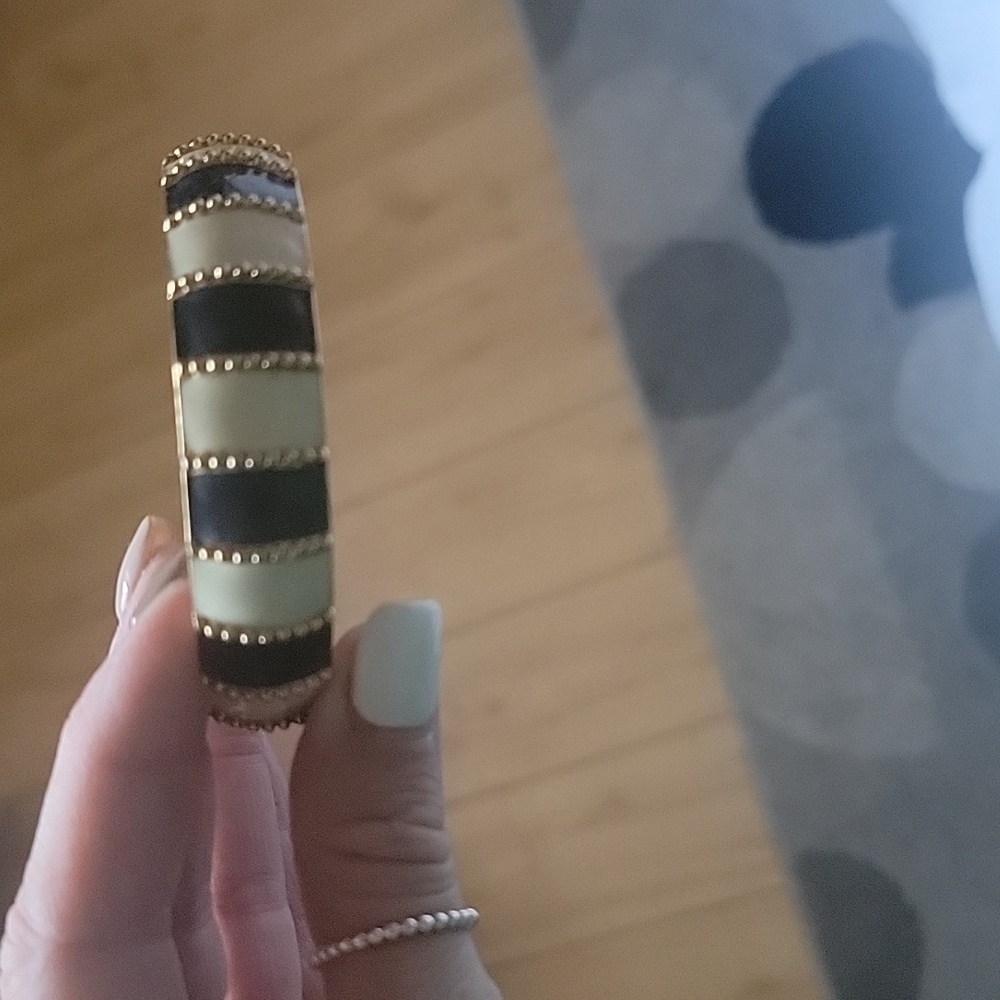 Kate Spade Gold Cream and Navy Blue Striped Bangle Bracelet